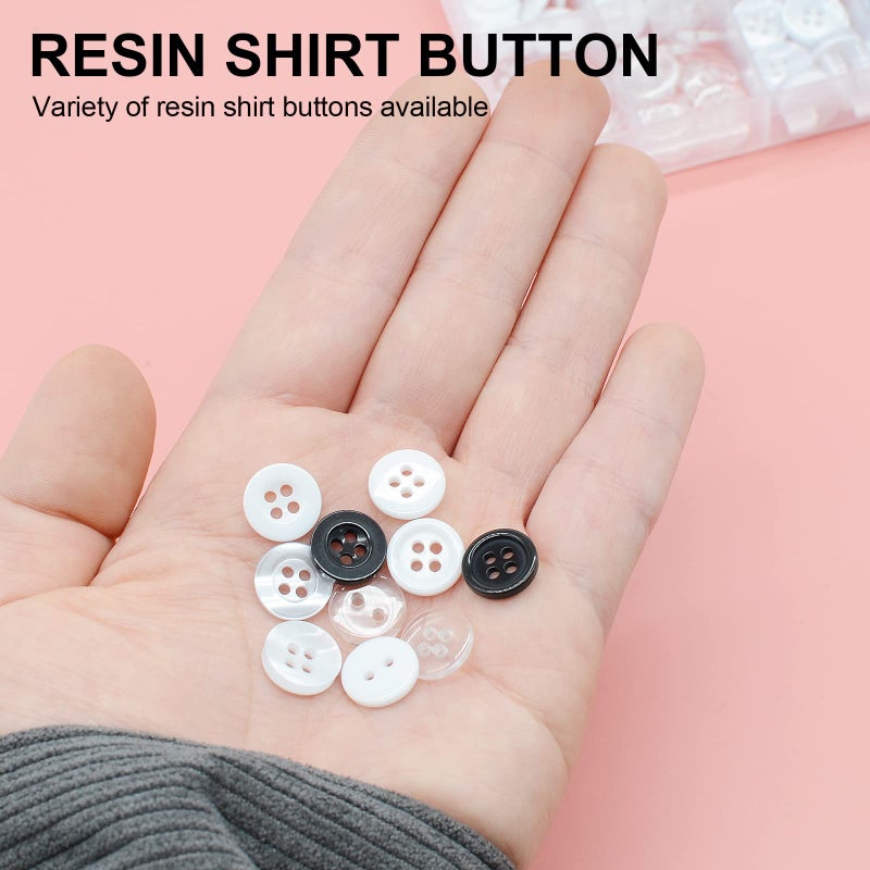OELFFOW 200Pcs Resin Buttons Children's Sweater Shirt Sewing Buttons  11.5mm Transparent Round 4-Hole Buttons Decorative Button Accessories with Storage Box  for Variety Clothing Sewing  DIY Craft - Image 3